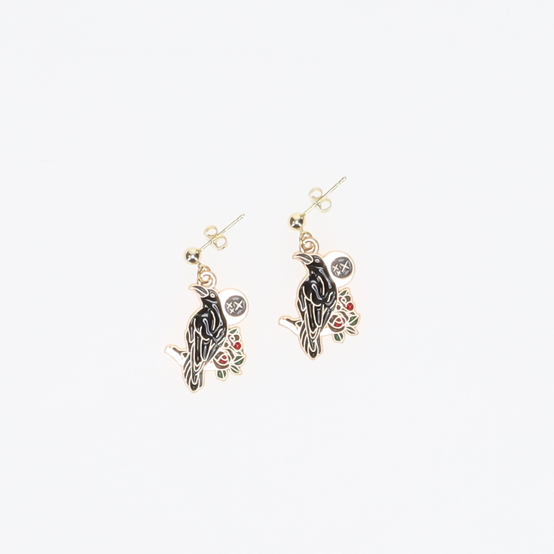 Lunar Raven Stud Drop Earrings