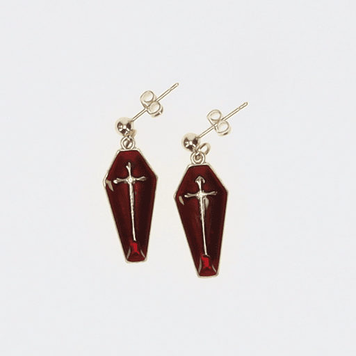 Crimson Coffin Stud Drop Earrings